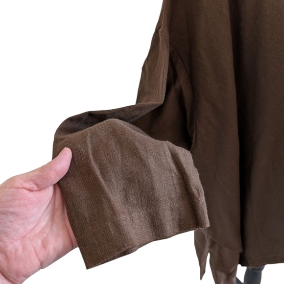 Kaliyana Jacket Womens L Lagenlook Mature Chocolate Brown Linen Assymmetric - Picture 8 of 13